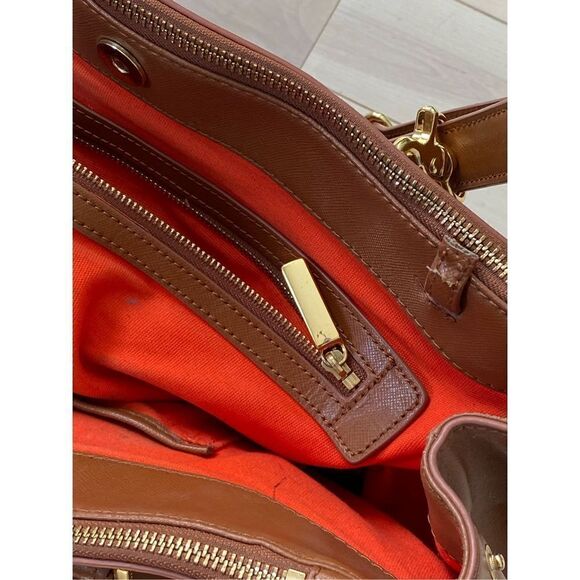 Tory Burch Women's Leather Robinson Double Zip Tote Large Camel Tan - Picture 9 of 9